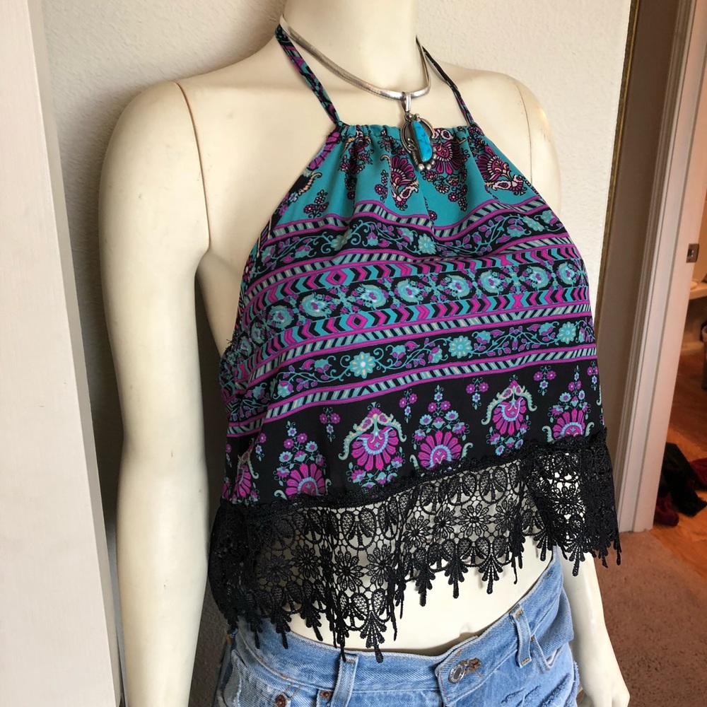 LA hearts boho print crop tank